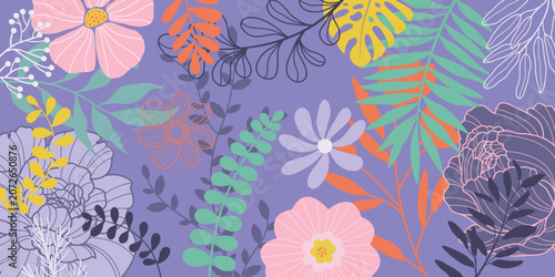 Spring background with beautiful. flower background for design. Colorful background with tropical plants.