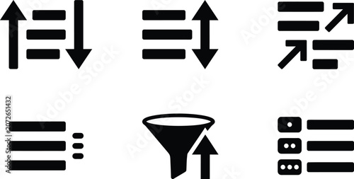 Tableau sur toile Set of black and white filter and sort icons for user interface.