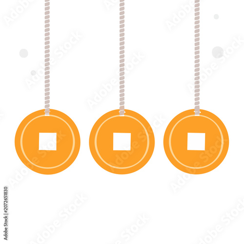 Three orange geometric shapes with white centers
