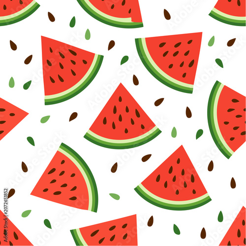Watermelon Slices Flat Vector Pattern