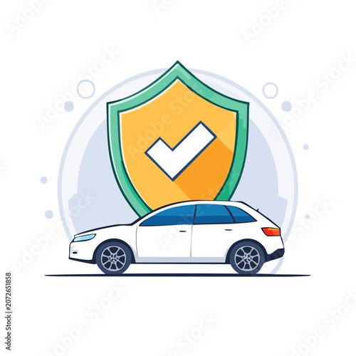 White car with security shield icon vector illustration