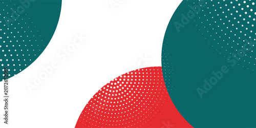 Modern Abstract Halftone Circles Background with Red and Teal Geometric Design