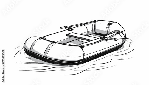 Bild auf Leinwand Inflatable Rescue Boat on Water Surface.