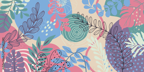 Spring background with beautiful. flower background for design. Colorful background with tropical plants.