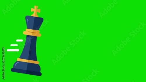 A blue chess piece with a gold band and cross on a green background appears to be moving quickly. International Chess Day.