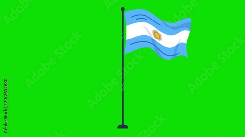 The Argentine flag waves on a pole in a green screen. Argentina Independence Day in Argentina.