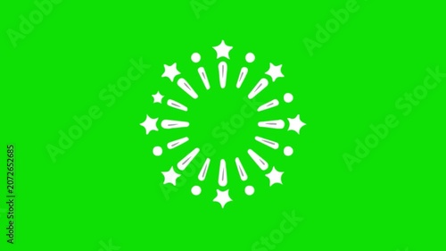 A festive holiday decoration explodes with white stars and dots on a green background. Independence Day di United States.