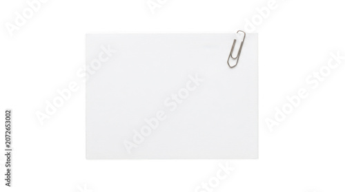 Blank white paper note with a metal paperclip isolated on transparent background