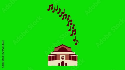 Music Notes Emerging from a Building Illustration. Bayreuth Festival in Bayreuth. 