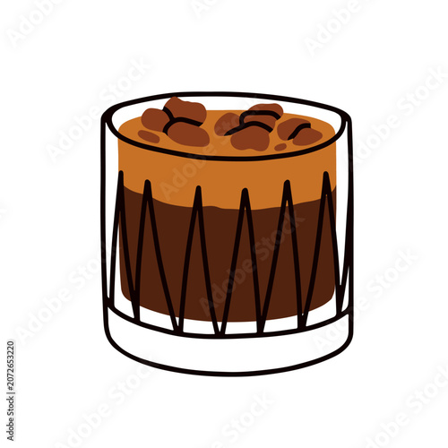 Coffee drink in contour glass with creamy foam. Mocha cup. Mocaccino mug. Hot...