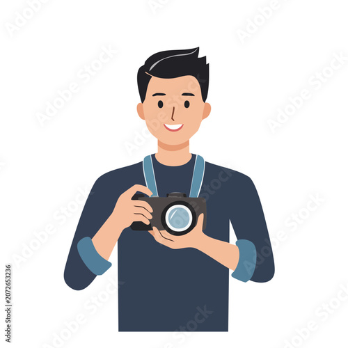 Flat vector illustration of a man holding a camera