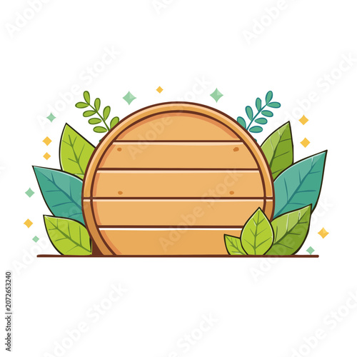 Flat illustration of a woven basket with leaves