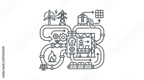 Complex industrial process integration for sustainable energy production.