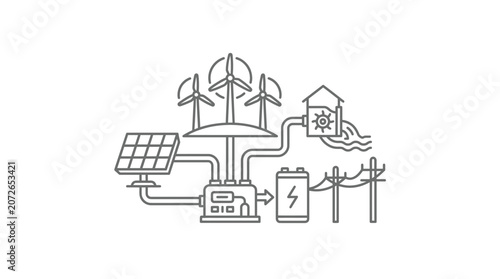 Tableau sur toile Distributed renewable energy network with hydro wind and solar.