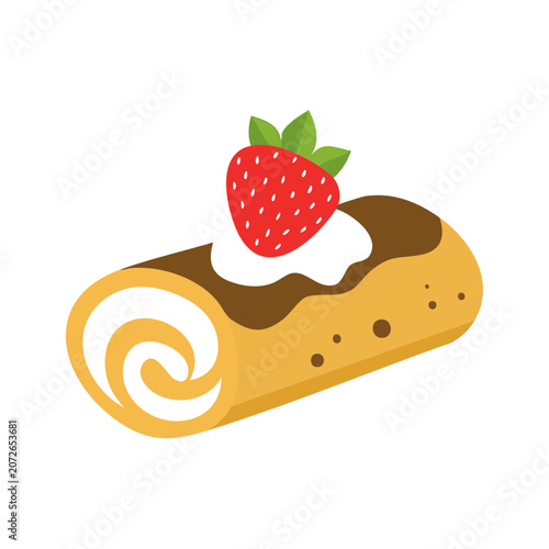 Swiss roll cake with strawberry and cream