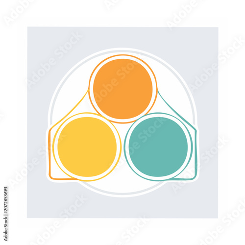 Three overlapping circles in orange, yellow, and teal