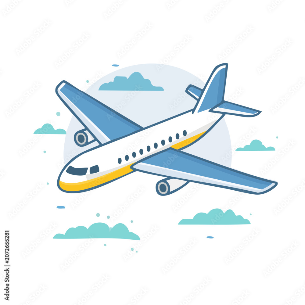 Fototapeta premium Blue and yellow airplane vector illustration