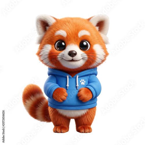 Adorable cartoon red panda character in blue hoodie on transparent background PNG