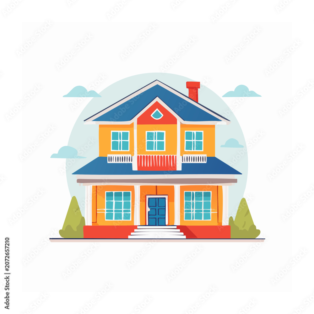 Fototapeta premium Colorful Two Story House Illustration