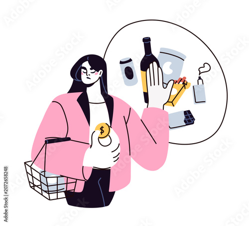 Refusing bad habits to save money. Cut budget, quit spendings, reduce expense...
