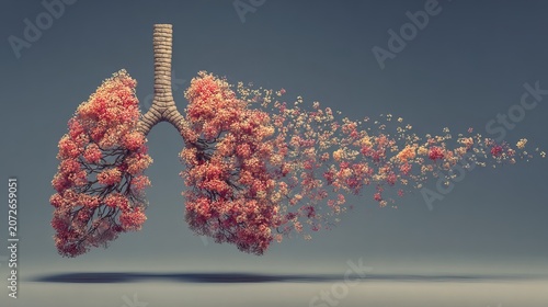 Creative Illustration of Human Lungs with Pink Flowers.