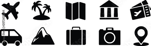 Tableau sur toile GPS travel icons navigation itinerary suitcase vector plane pin icon hotel location
