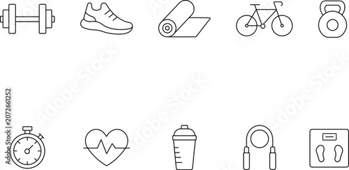 Fitness Icons Set - Minimal Line Art Vector Illustration