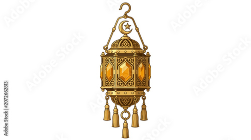 Ornate Islamic Lantern with Crescent Moon Symbol.