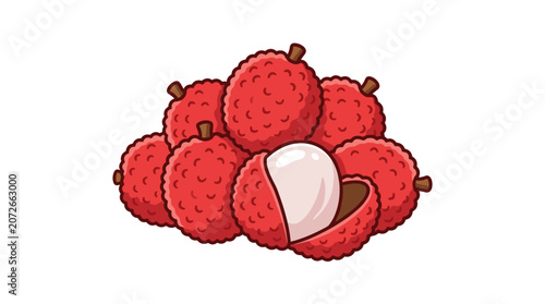 Pile of Fresh Lychee Fruits One Cut Open Showing White Flesh.