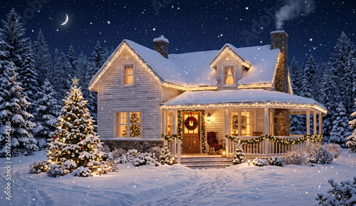 Happy Merry Christmas Magic Background with Festive Lights and Winter Holiday Decoration.