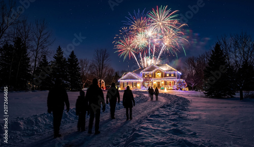 Happy Merry Christmas Magic Background with Festive Lights and Winter Holiday Decoration.