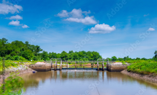 A small spillway used to store water for agricultural use in Nakhon Phanom Province, Thailand.