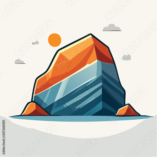 Stylized Mountain Peak with Sun and Clouds