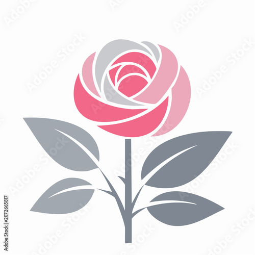 Stylized Rose Icon with Pink and Gray Petals and Leaves