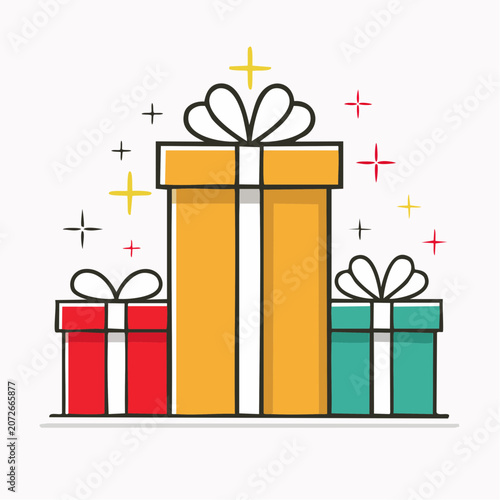 Three Wrapped Gift Boxes with Ribbons and Sparkles