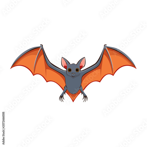 Cartoon Bat with Orange Wings Flying