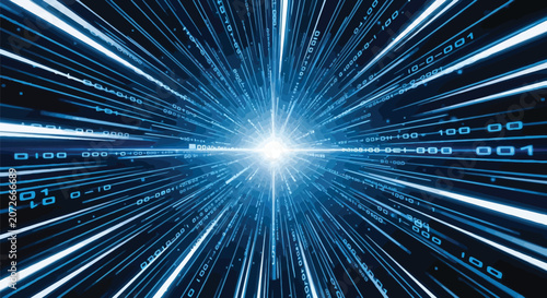 Slika na platnu Futuristic blue light streaks, digital tunnel effect, speed motion, abstract bac