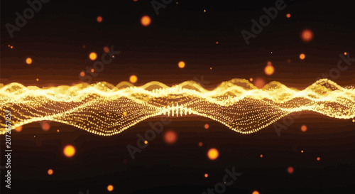 Golden wave, glowing light, abstract background, futuristic design element