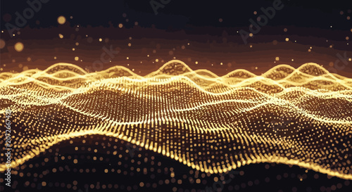Golden wave, particle background, abstract light, digital motion