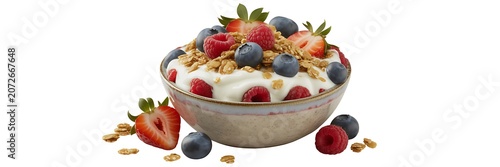 Yogurt Bowl with Strawberries Blueberries Raspberries Granola