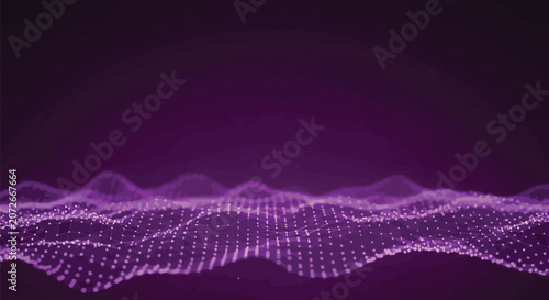 Purple wave, digital grid, futuristic background, neon mesh