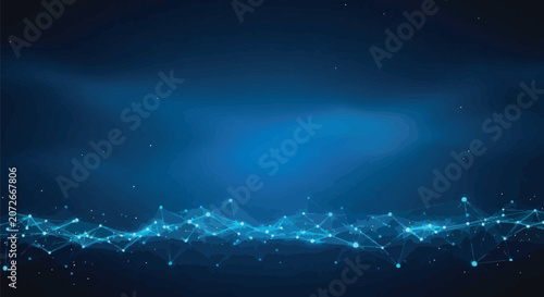 Glowing blue network connections, neon light particles, futuristic technology background, abstract vector design