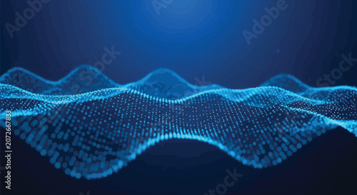 Futuristic blue particle waveform, abstract digital background, glowing neon lines, tech illustration