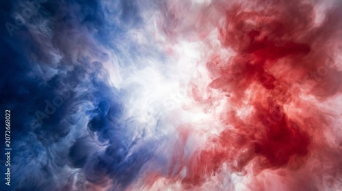 Abstract swirling smoke in the colors of the French flag evokes patriotism and celebration