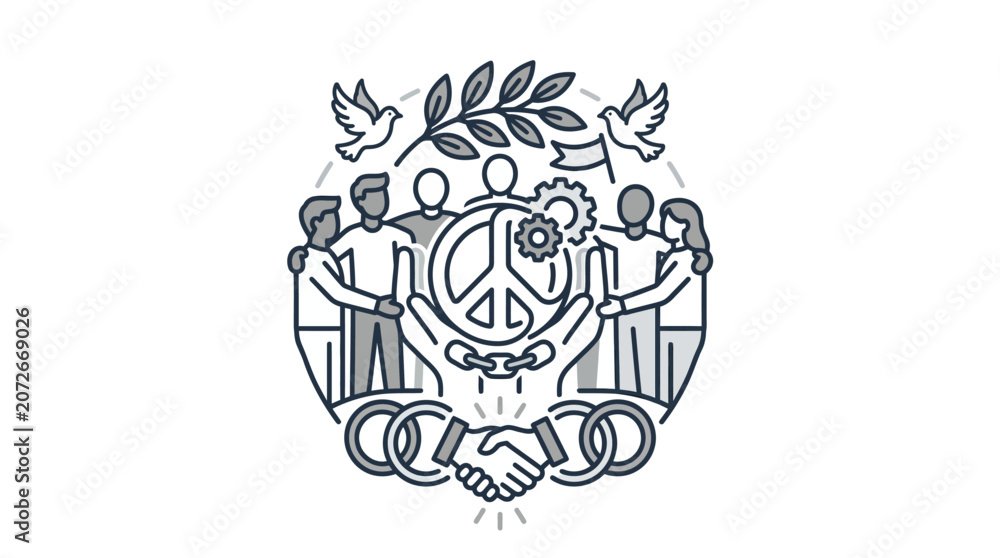 Fototapeta premium Peace and social justice community cooperation icon.
