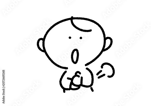 Plakat アイデアを思いついて手を打つ男性のかわいい手描きイラスト（納得・解決・ひらめく）