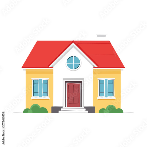 Flat vector illustration of a red and yellow house