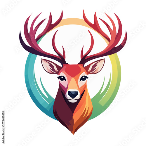 Low Poly Deer Head with Antlers Vector Illustration
