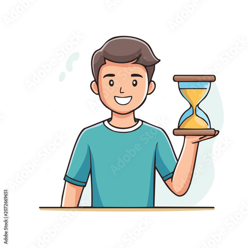 Man holding hourglass flat vector illustration