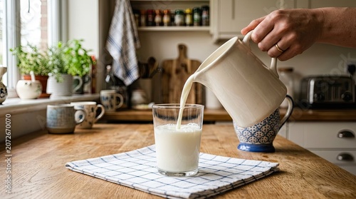 pouring milk into a glass